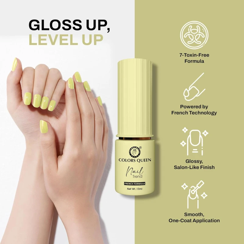 Colors Queen Nail Trend Glossy Nail Polish | Chip Resisting & Quick Drying Nail Paint with High Shine | 7 Toxin Free Formula | Vegan & Cruelty Free | Long Lasting & Vibrant Nail Paint for Women (Bright Light, 13ml) thumbnail 3